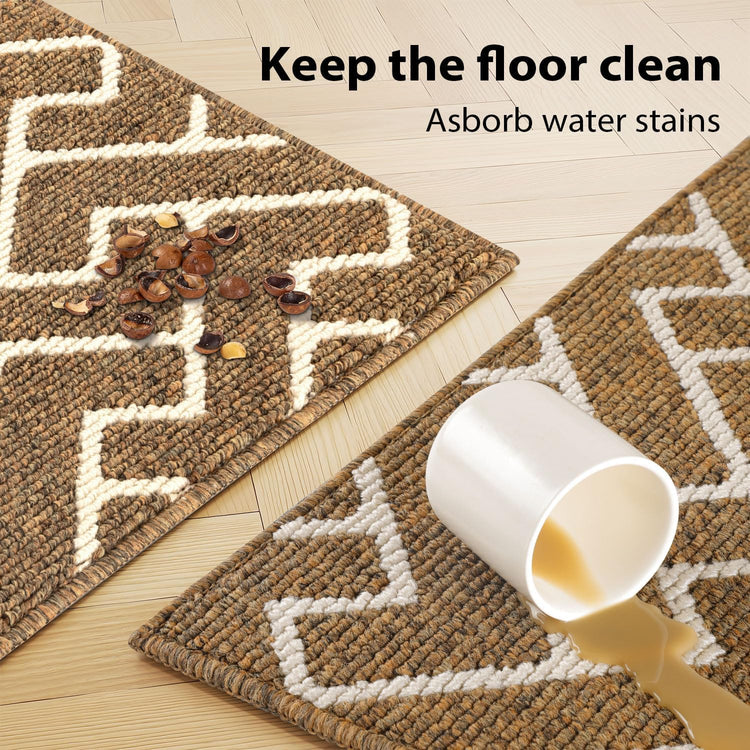 hicorfe Kitchen Rugs and Mats Sets,Non-Slip 2 Pieces Absorbent 100% Polypropylene Rug,Comfort Kitchen Runner Mat,Washable for Kitchen,Sink,Laundry(20" x 31.5" Plus 20" x 48",Brown)