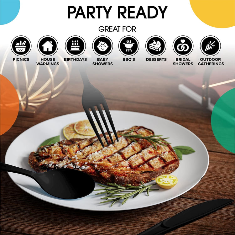 Black Plastic Spoons 200 Pcs Black Spoons Disposable Utensils Heavy Duty Plastic Cutlery Set Disposable Cutlery Sets Flatware Sets Silverware Set Party Supplies & Party Tableware Party Solids
