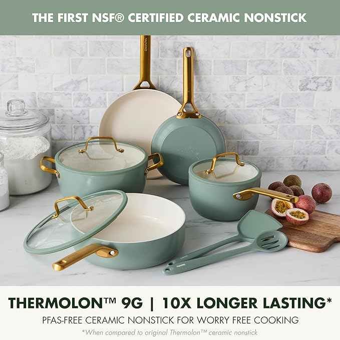 GreenPan Nonstick Reserve Pro 10 Piece Cookware Set, NSF Certified Ceramic, Hard Anodized PFAS-Free Pots & Pans Set with Lids, Stainless Steel Handles, Oven & Dishwasher Safe, Moss Green