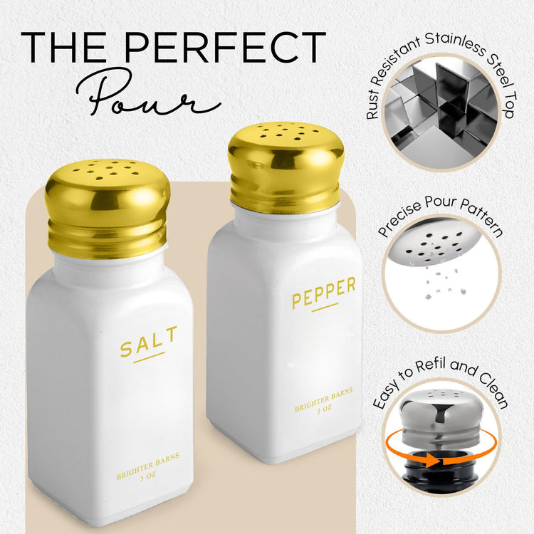 Luxury Salt and Pepper Shakers Set with Holder by Brighter Barns