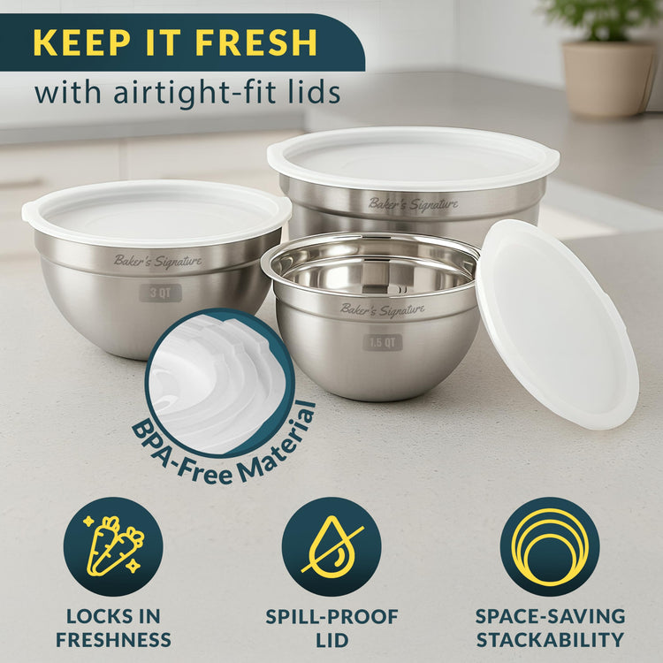 Stainless Steel Mixing Bowls with Lids Set of 3 (3 Count)