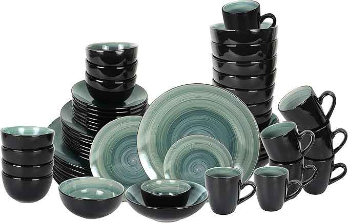Stoneware Sonoma Dinnerware Set, Black + Speckled Spin Wash (56pc Set, Blue)
