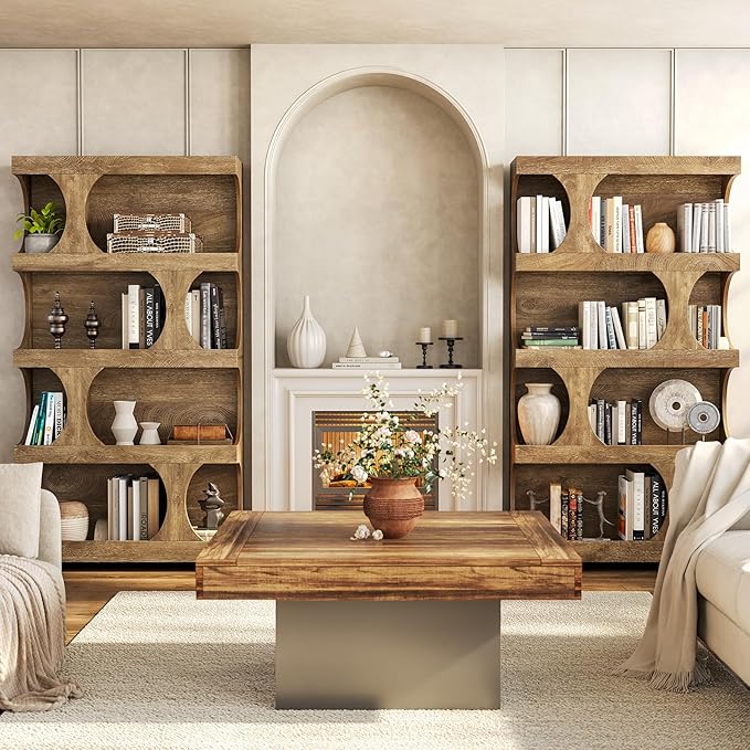 LITTLE TREE 4-Tier Large Bookshelf, 70.8-Inch Tall Bookcase with Storage Shelves, All Wooden Modern Display Rack, Big Open Book Shelf for Living Room, Bedroom, Office, Oak
