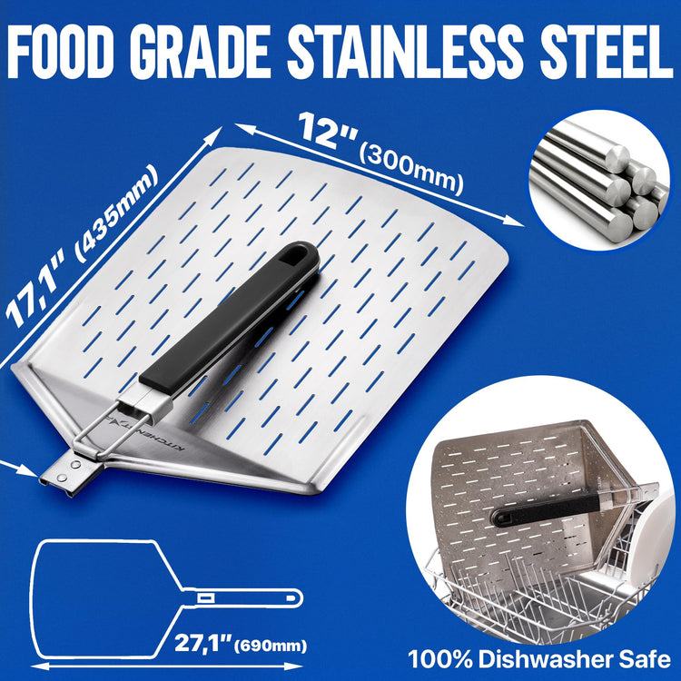 12 Inch Stainless Steel Pizza Peel with Folding Handle