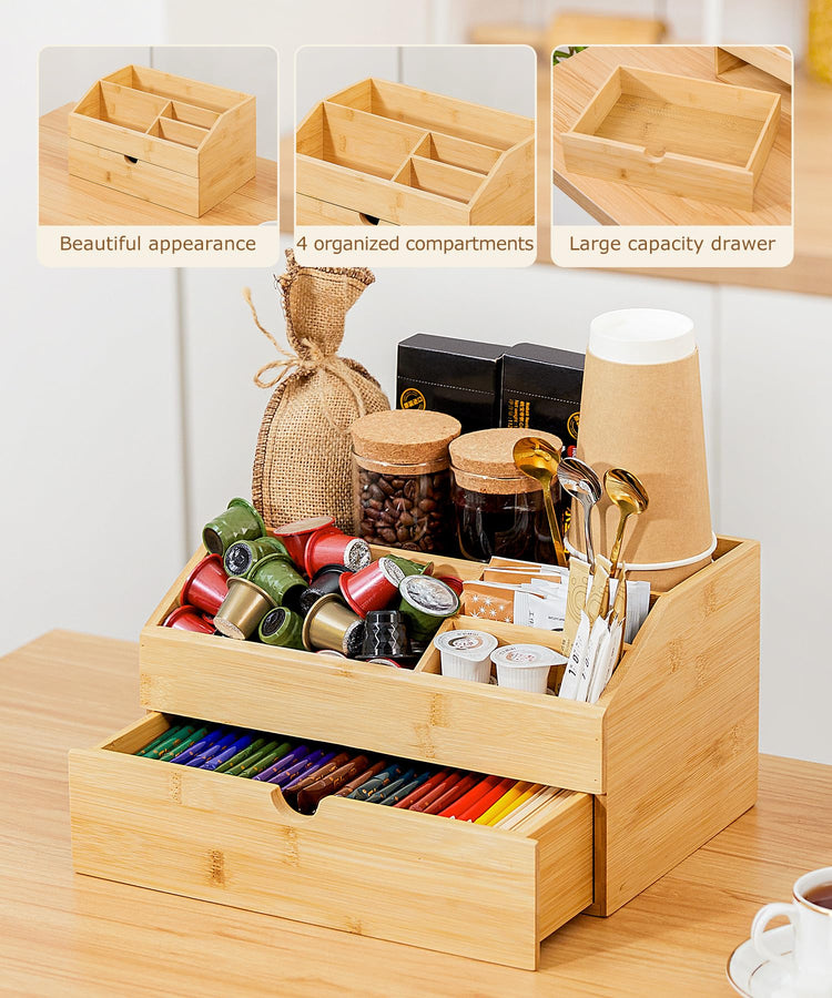 Coffee Bar Organizer Countertop with Drawer