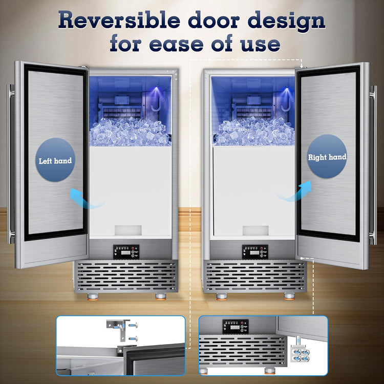Commercial Under Counter Ice Maker Machine 88Lbs/Day with 55Lbs Storage, 15" W Stainless Steel Built-in Freestanding Ice Maker 40Ice/Cycle, Self-Cleaning for Commercial & Home Restaurants Bars