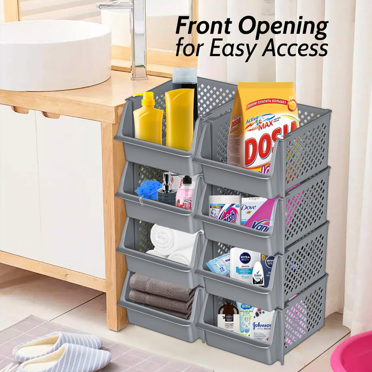 Stackable Storage Bins Open Front for Pantry Storage (4 Count)