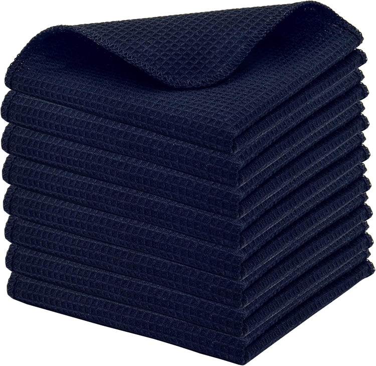 PurpleEssences Dish Cloths and Dish Rags - 8 Pack Waffle Weave Solid Kitchen Dish Wash Cloths, 100% Cotton, 12 x 12 Inches, Ultra Soft Absorbent Quick Drying - Navy Blue - Nestoria