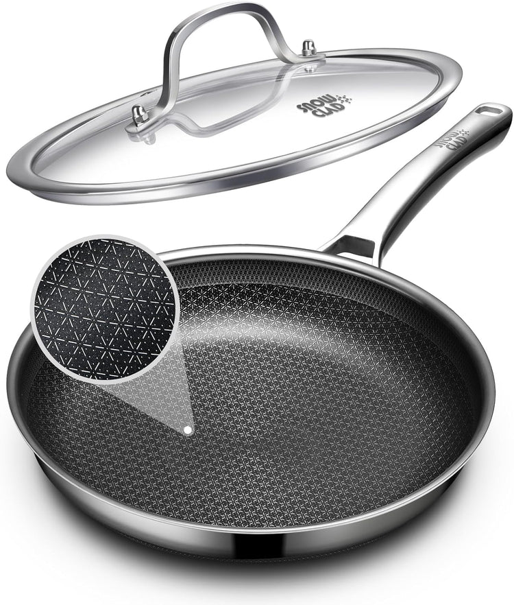 Non Stick Frying Pans 12 inch, Hybrid Frying Pans Nonstick with Lid,non stick Stainless Steel Skillets, Dishwasher and Oven-Safe Chef Pan, Induction Compatible Cooking Pan, PFOA Free Cookware