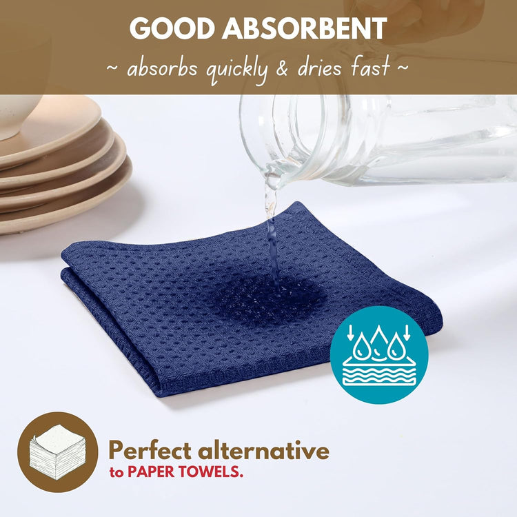 Native Fab Waffle Kitchen Towel - 6 Pack - Absorbent Dish Towel for Cleaning, Drying, and Cooking - 100% Cotton Durable Kitchen Essential for Home Use, Quick Drying Towels, 16x26 inches - Ink Blue - Nestoria