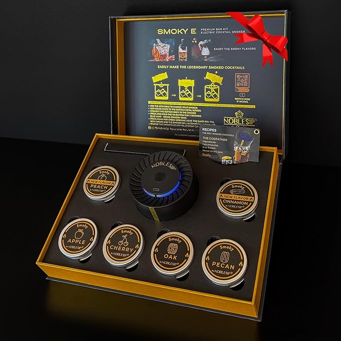 NOBLESIPยฎ New Whiskey Smoker ๐ฃ๐ฅ๐๐ ๐๐จ๐ Electric Kit. Innovative Automatic Smoking, no fire Torch Needed. Easily Make Aromatic Smoked Cocktails, Bourbon, Old Fashioned. Smoky E - bar Gift Box Set