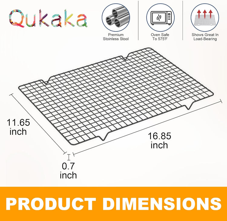 2PCS Cooling Racks for Cooking and Baking -11.65''x16.85''Heavy Duty Stainless Steel Wire Rack for Baking, Grilling, Roasting - Oven & Dishwasher Safe - Fits Half Sheet Pan(Black)