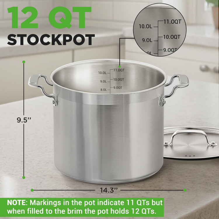 12 Quart Stainless Steel Stockpot with Stainless Steel Lid