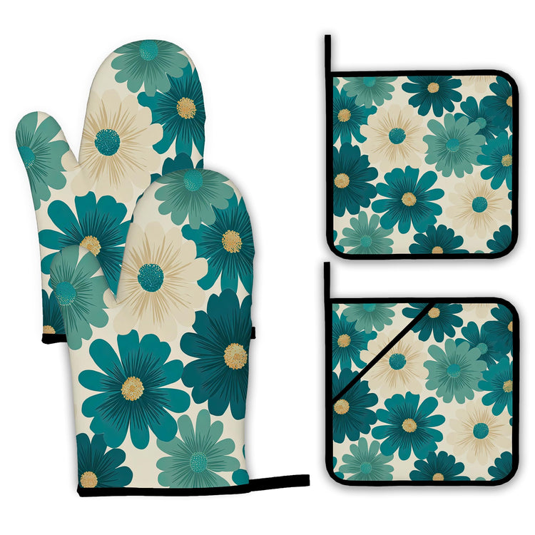 Abstract Daisy Flower Oven Mitts and Pot Holders (4 Count)