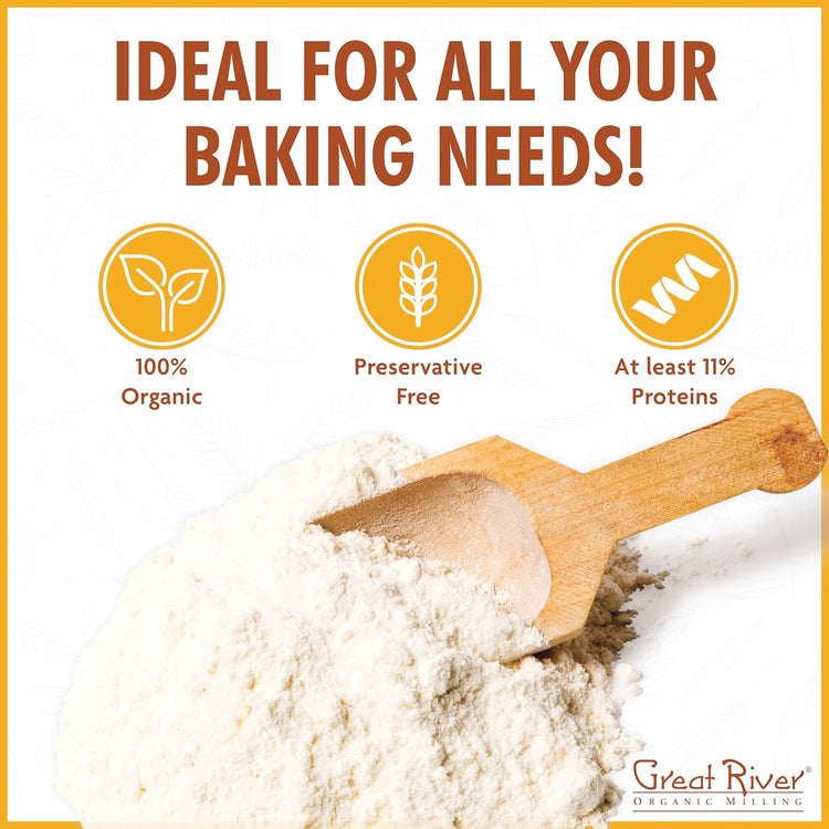 Great River Organic Milling Lily White Organic All-Purpose Flour | Unbleached & Unbromated | Non-GMO, Kosher | Ideal for Bread, Cookies, Cakes, Pizza Dough & Everyday Baking | 2 Lb (Pack of 4) - Nestoria