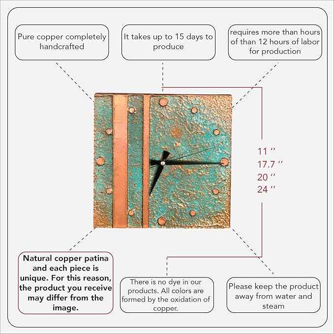 Handmade Copper Wall Clock Artisan Touch in Every Piece - Tree of Time Wall Decor Copper Clock for Living Room, Office, Kitchen & Bedroom (Aged Grace, 11)