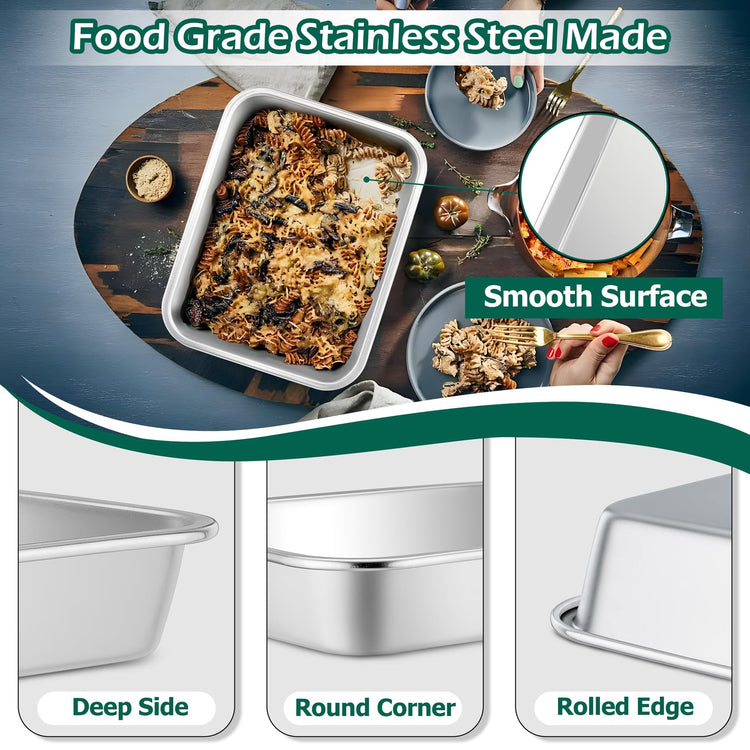 Lasagna Pan 10.6 x 8.3 x 1.7inch Stainless Steel Cake Brownie Pan