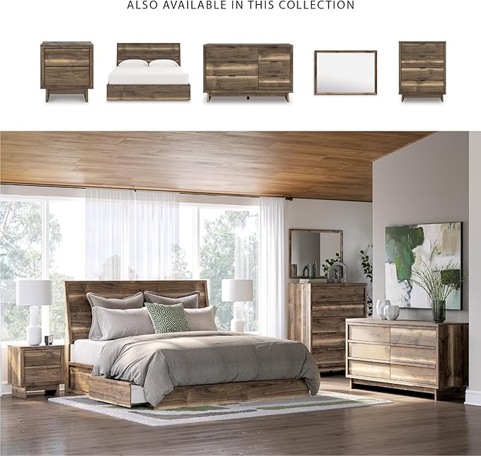 Signature Design by Ashley Darcalli Mid-Century 2-Drawer Nightstand with USB Ports and Wireless Charging, Light Brown