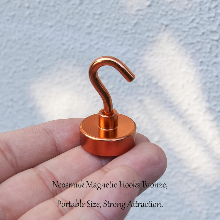 Neosmuk Magnetic Hooks,Heavy Duty Earth Magnets with Hook for Refrigerator, Extra Strong Cruise Hook for Hanging, Magnetic Hanger for Cabins, Grill (Bronze, Pack of 10)