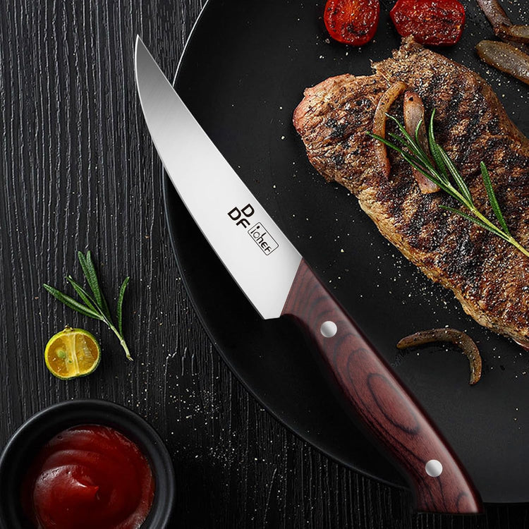 DDF iohEF Steak Knives Set of 6, Non-serrated Steak Knife 4.5 Inch High Carbon Japanese Stainless Steel Kitchen Steak Knife 6 Pieces Dinner Knives Ultra Sharp with Ergonomic Handle and Gift Box