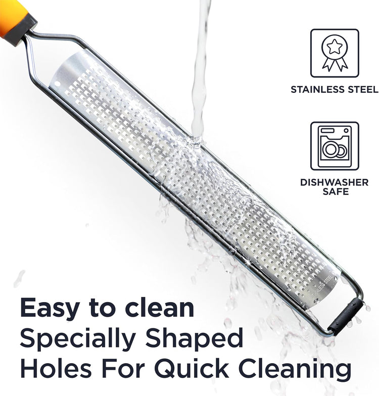 Deiss PRO Citrus Lemon Zester & Cheese Grater — Parmesan Cheese, Lemon, Ginger, Garlic, Nutmeg, Chocolate, Vegetables, Fruits - Razor-Sharp Stainless Steel Blade + Protect Cover - Dishwasher Safe