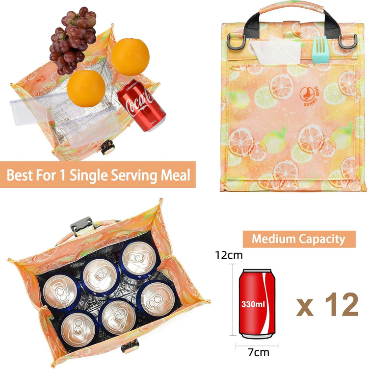 SUNNY BIRD Insulated Lunch Bag Rolltop Lunch Box Tote Bag for Women, Men, Adults and Teens (Grapefruit Pink)