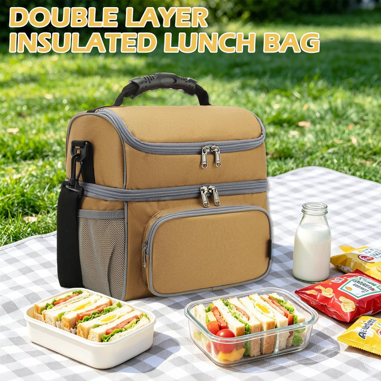 Double Layer Cooler Insulated Lunch Bag Adult Lunch Box Large Tote Bag for Men (2 Count)