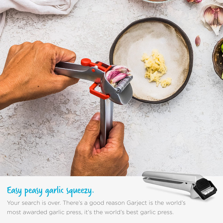 Garject 2-In-1 Garlic Peeler, Garlic Press & Mincer with Garlic Peel Ejector, Chrome-Plated Zinc - Black