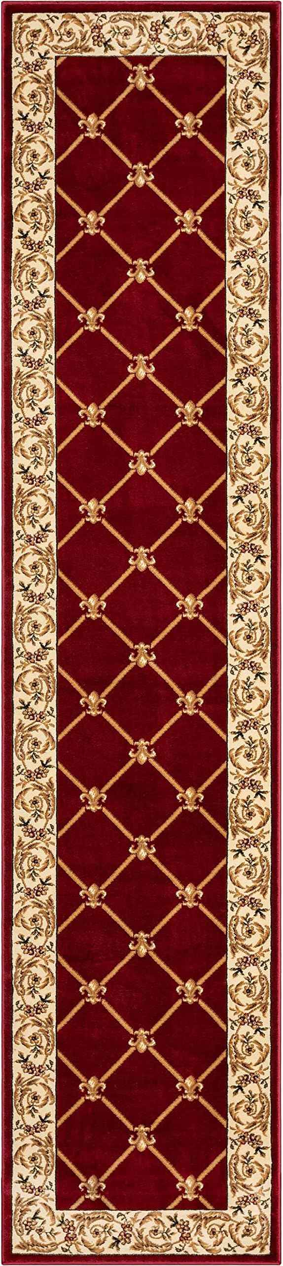 Patrician Trellis Red French European Formal Traditional 3x12 (2'7" x 12') Runner Rug Stain/Fade Resistant Contemporary Floral Thick Soft Plush Hallway Entryway Living Dining Room Area Rug