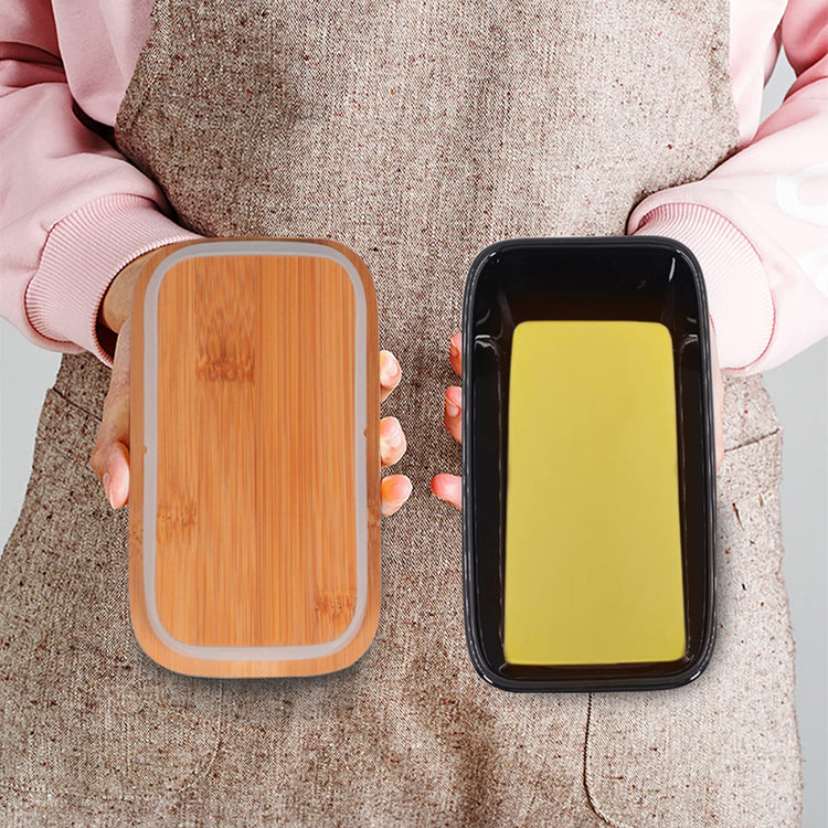 Ceramic Butter Dish with Bamboo Lid and Stainless Steel Knife Spreader