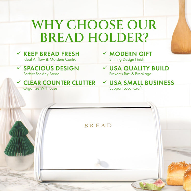 White Bread Box for Kitchen Countertop Airtight