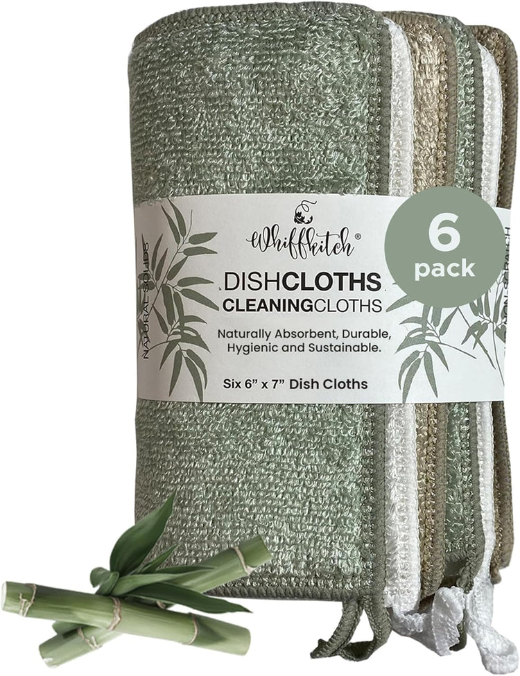 Whiffkitch Dishcloths & Cleaning Cloths - Drying, Durable, Absorbent Washcloths, Non-Scratch, Hygienic, Multi-Surface Cleaning, 6x7 Inches Solid Color, 6 Pack - Nestoria