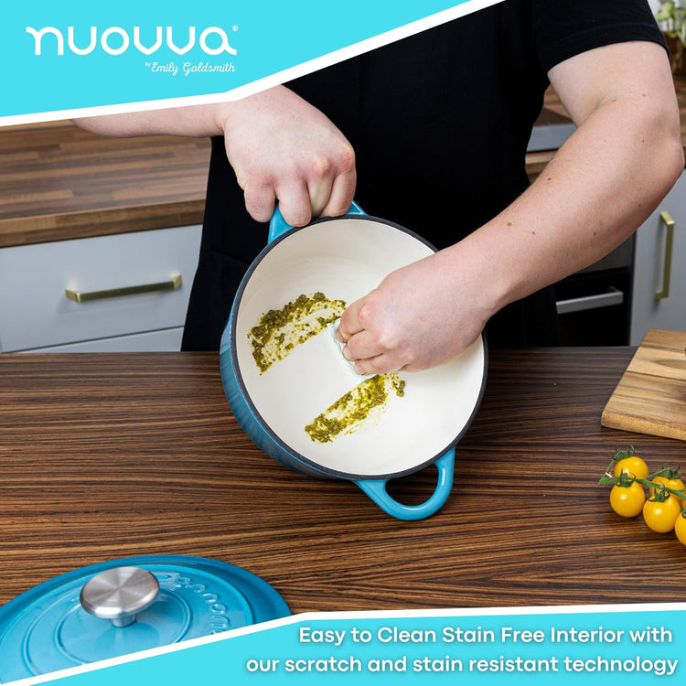 Cast Iron Pot with Lid – Non-Stick Ovenproof Enamelled Casserole Pot, Oven Safe up to 500° F – Sturdy Dutch Oven Cookware – Blue, 5-Quart, 24cm – by Nuovva - Nestoria