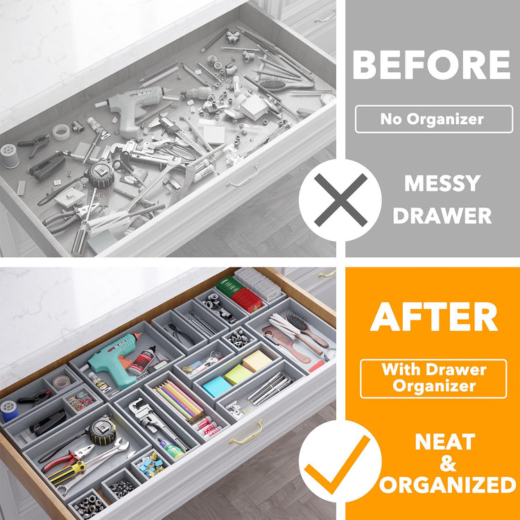 21 Piece Bamboo Drawer Organizer Storage Boxes Set