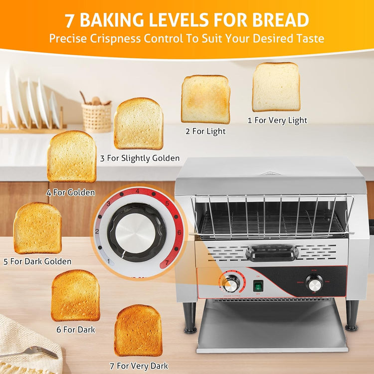 WICHEMI Commercial Toaster 450 Slices/Hour Commercial Conveyor Toaster Electric Stainless Steel Heavy Duty for Restaurant Bun Bagel Bread, 2600W