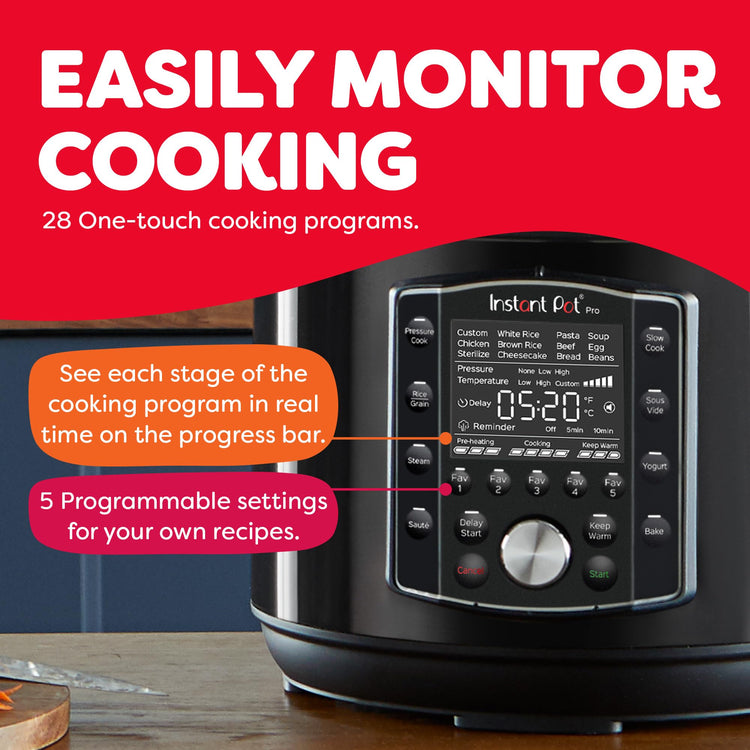 Pro (8 QT) 10-in-1 Pressure Cooker, Slow Cooker, Rice/Grain Cooker, Steamer, Sauté, Sous Vide, Yogurt Maker, Sterilizer, and Warmer, Includes App with Over 800 Recipes, Black