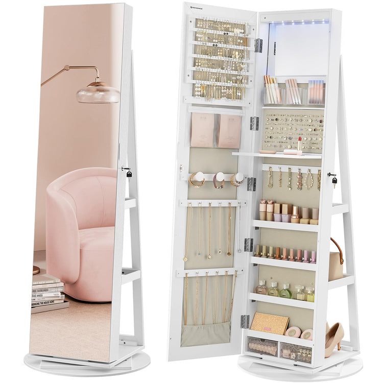 6 LEDs Mirror Jewelry Cabinet Organizer