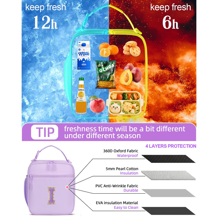 Initial Insulated Lunch Bag for Girls Kids