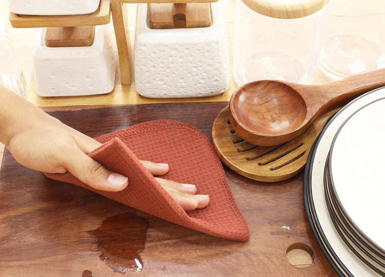 PurpleEssences Rust Dish Cloths and Dish Rags - 6 Pack Waffle Weave Solid Kitchen Dish Wash Cloths, 100% Cotton, 12 x 12 Inches, Ultra Soft Absorbent Quick Drying - Spring Summer - Rust - Nestoria