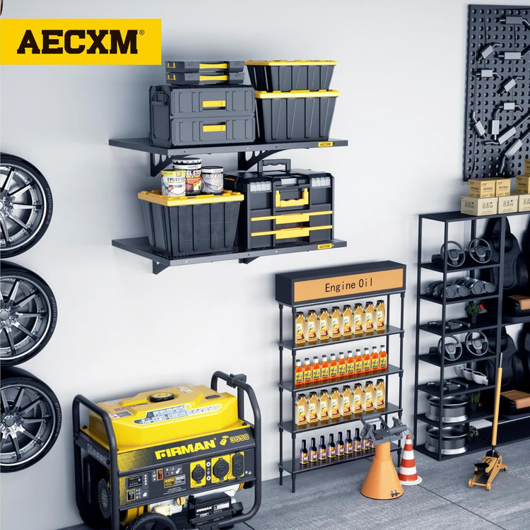 2-Pack 1.64x4ft Adjustable Garage Wall Shelving 560lbs Load Capacity Heavy Duty Wall Mounted Storage Shelf Metal Floating Shelves for Garage(Black)