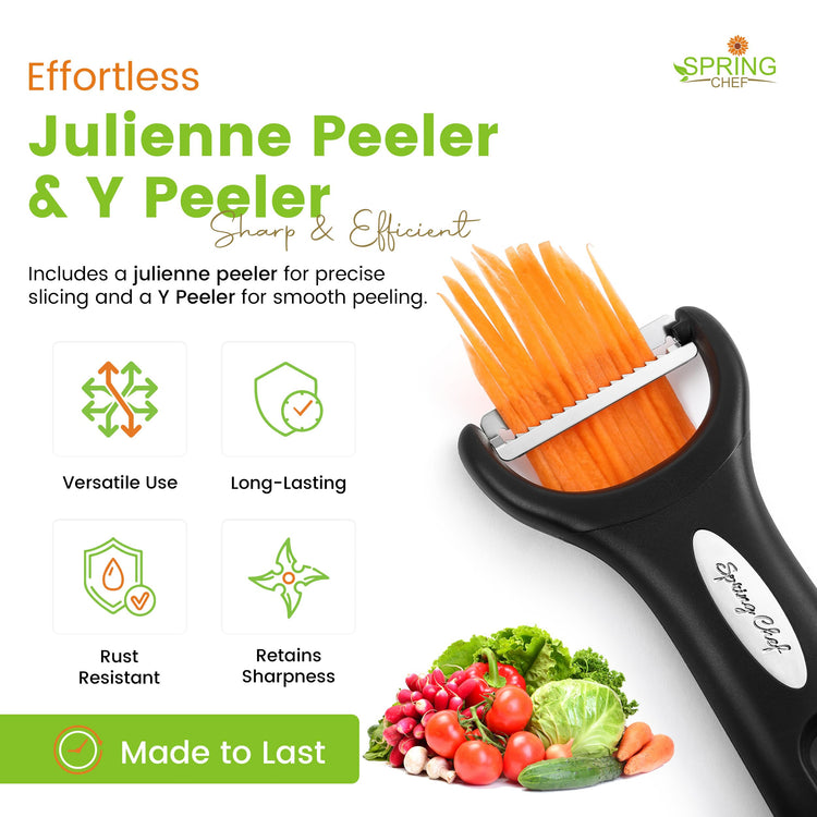 Premium Y & Vegetable Julienne Peeler Set for Kitchen with Stainless Steel Sharp Blades (2 Count)