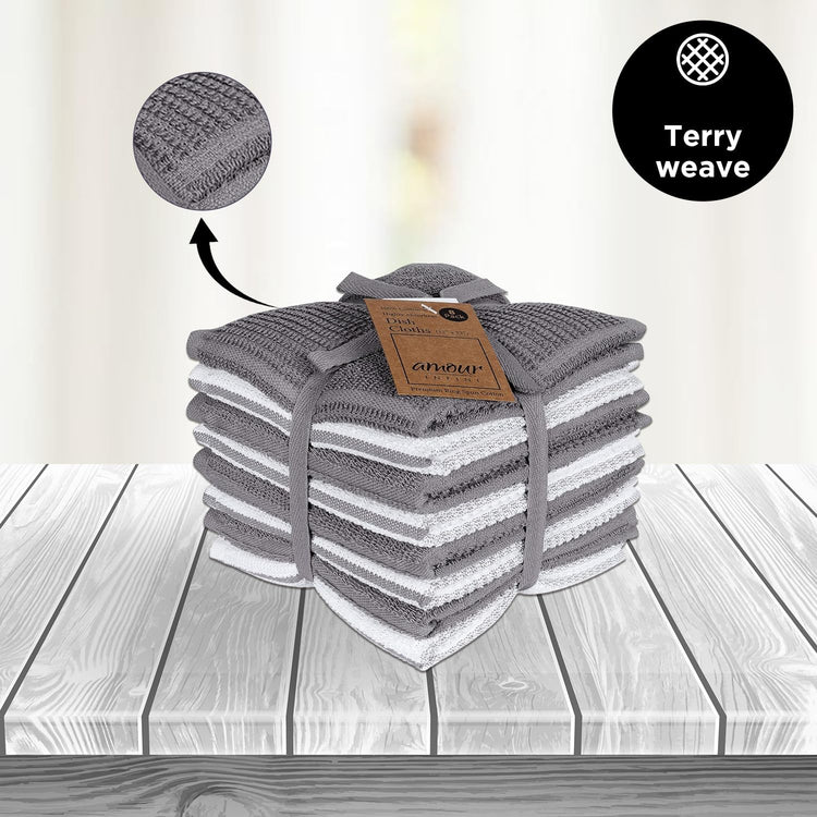 AMOUR INFINI Dish Cloths for Washing Dishes Set of 8 - Highly Absorbent, Super Soft Kitchen Dishcloths - Reusable Quick Dry Dish Rags for Cleaning & Drying Kitchen Linens (12x12 Inch - L.Grey) - Nestoria