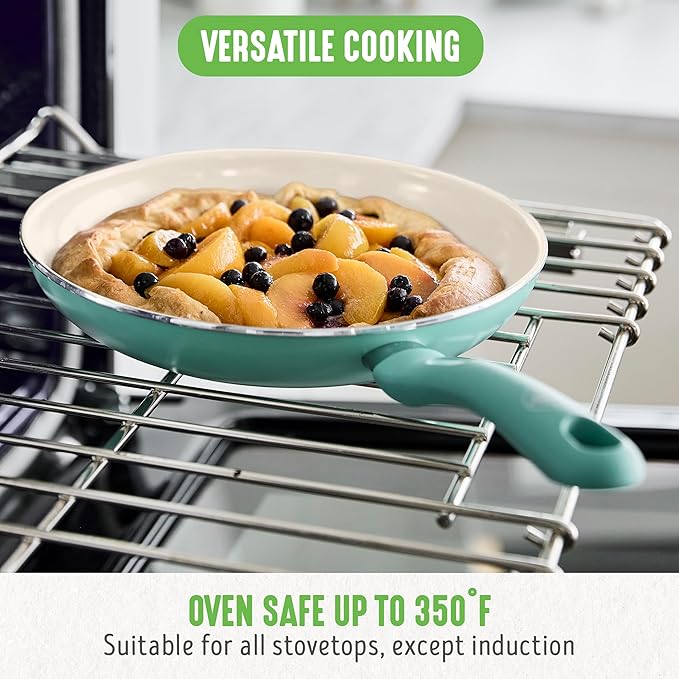 GreenLife Non Stick Fry Pan Set (7" & 10"), Non-Toxic PFAS-Free Ceramic Skillets, Dishwasher & Oven Safe, Egg Omelet Frying Pans, Stay- Cool Handles, Kitchen Home Cooking Essentials, Turquoise