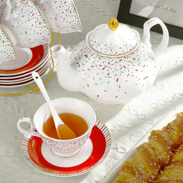 21 Piece Colorful British Porcelain Tea Sets (21 Count)