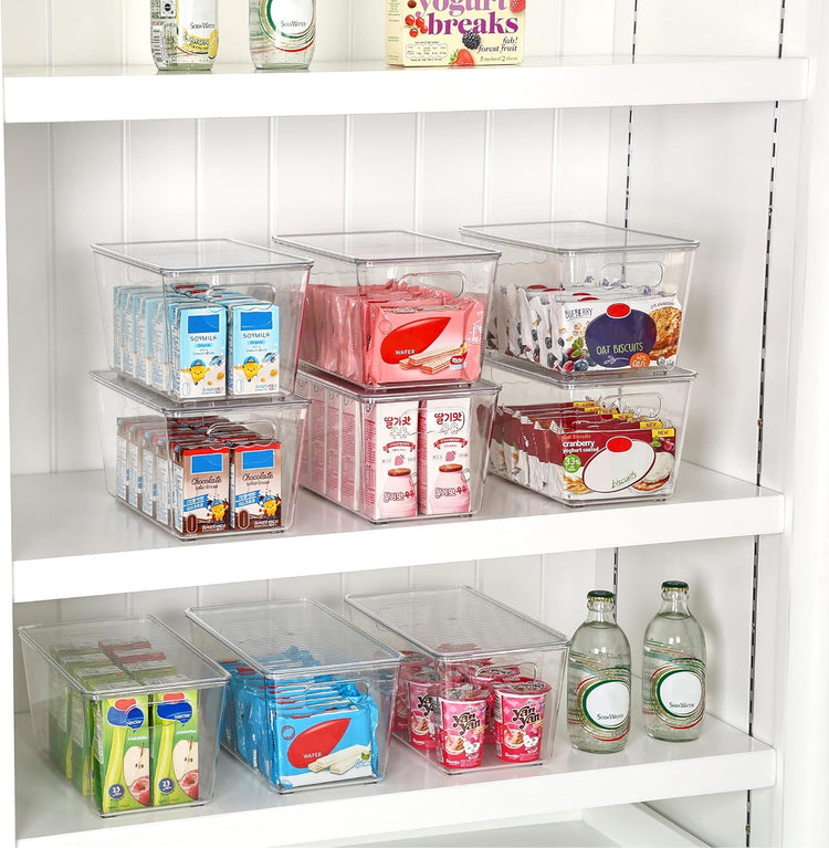 Vtopmart 1 Pack Clear Stackable Storage Bin with Lid, Medium Plastic Container with Handle for Pantry Organizer and Storage,Perfect for Kitchen,Fridge,Cabinet, Closet,Bathroom Organization