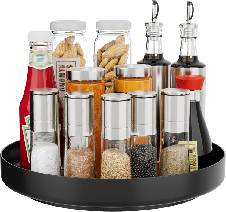 Ovicar Lazy Susan Turntable Organizer - 11 inch Rotating Spice Rack Metal Lazy Susan for Cabinet Pantry Kitchen Countertop Bathroom Refrigerator Table Storage, Black