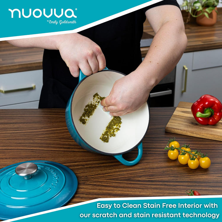 Cast Iron Dutch Oven with Lid – Non-Stick Ovenproof Enamelled Casserole Pot – Sturdy Dutch Oven Cookware – Teal, 3.1-Quart, 22cm – by Nuovva - Nestoria