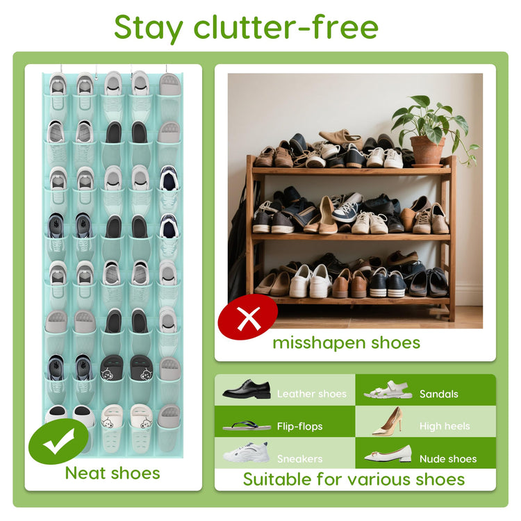 Over the Door Shoe Organizer with 40 Large Breathable Mesh Pockets