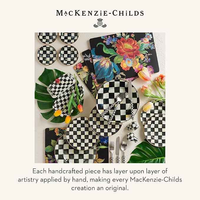 MACKENZIE-CHILDS Supper Club Salad Serving Set, Fork and Spoon Salad Servers, Decorative Kitchen Serving Utensils, Black-and-White Courtly Check