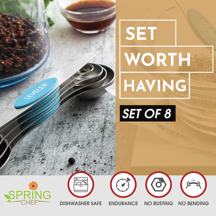 Stainless Steel 8 Magnetic Measuring Spoons for Kitchen (8 Count)